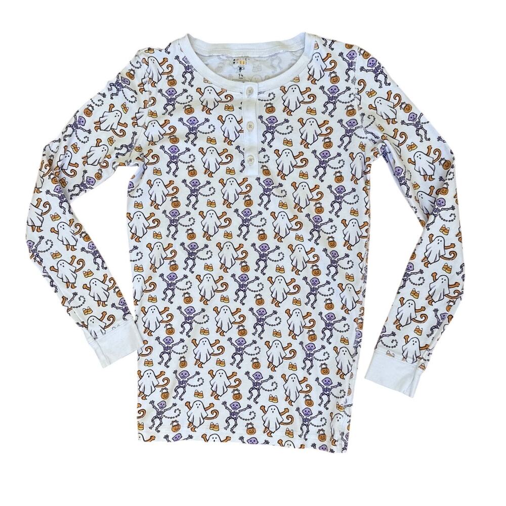 Roller Rabbit Halloween Ghost & Skeleton Monkey Henley Pajama Top Size 14 years